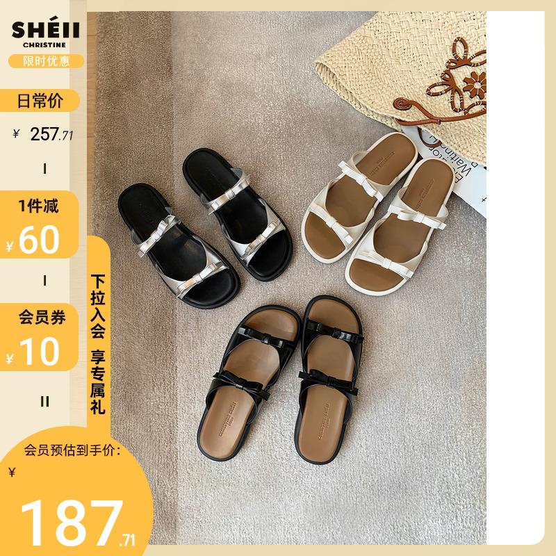 【sheii苏茵茵】海滩假日~蝴蝶结平底沙滩休闲拖鞋女凉拖外穿夏季主图