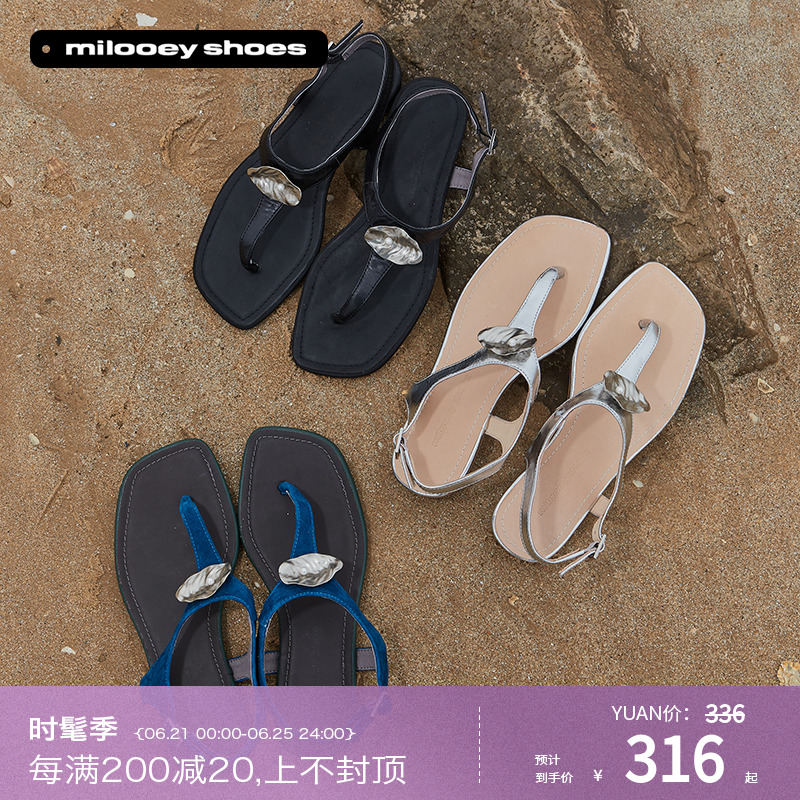 迷失麋鹿【classic牡蛎凉鞋】夏季新款凉鞋外穿一字带夹趾凉鞋女主图