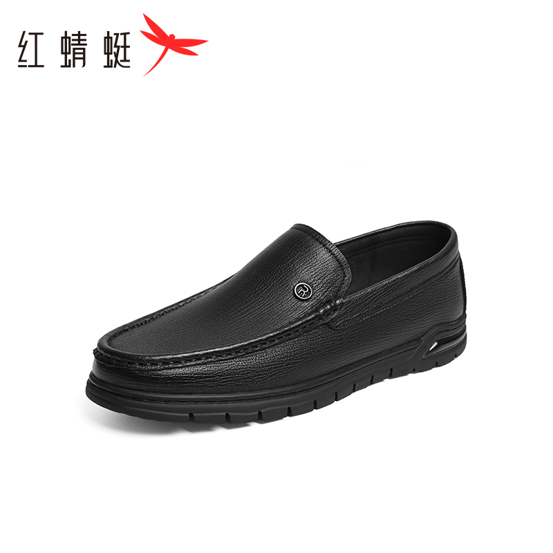 红蜻蜓休闲皮鞋男2024春季新款真皮时尚商务休闲单鞋舒适套脚皮鞋主图
