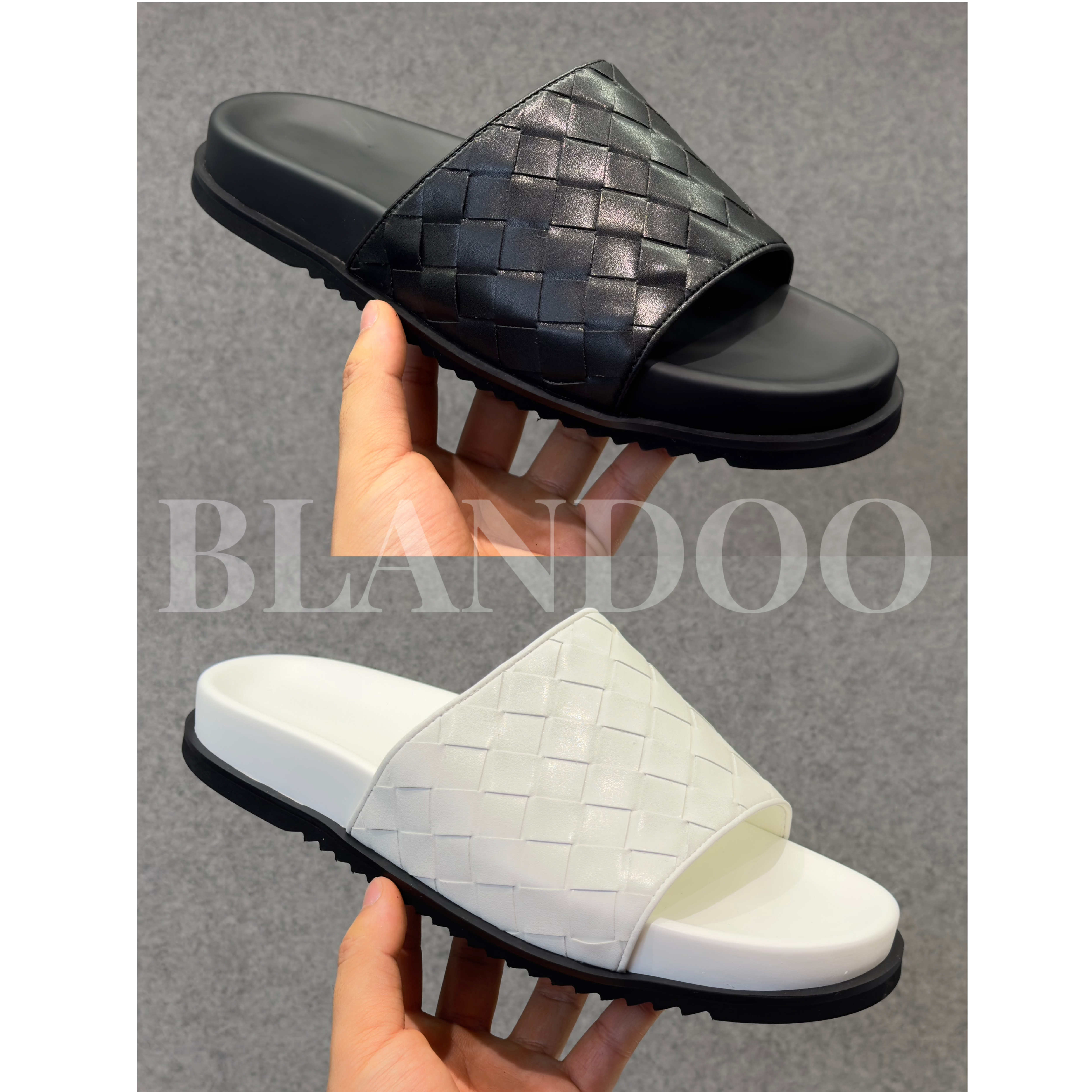 BLANDOO 夏季新款 男士慵懒舒适编织一字带拖鞋V117主图