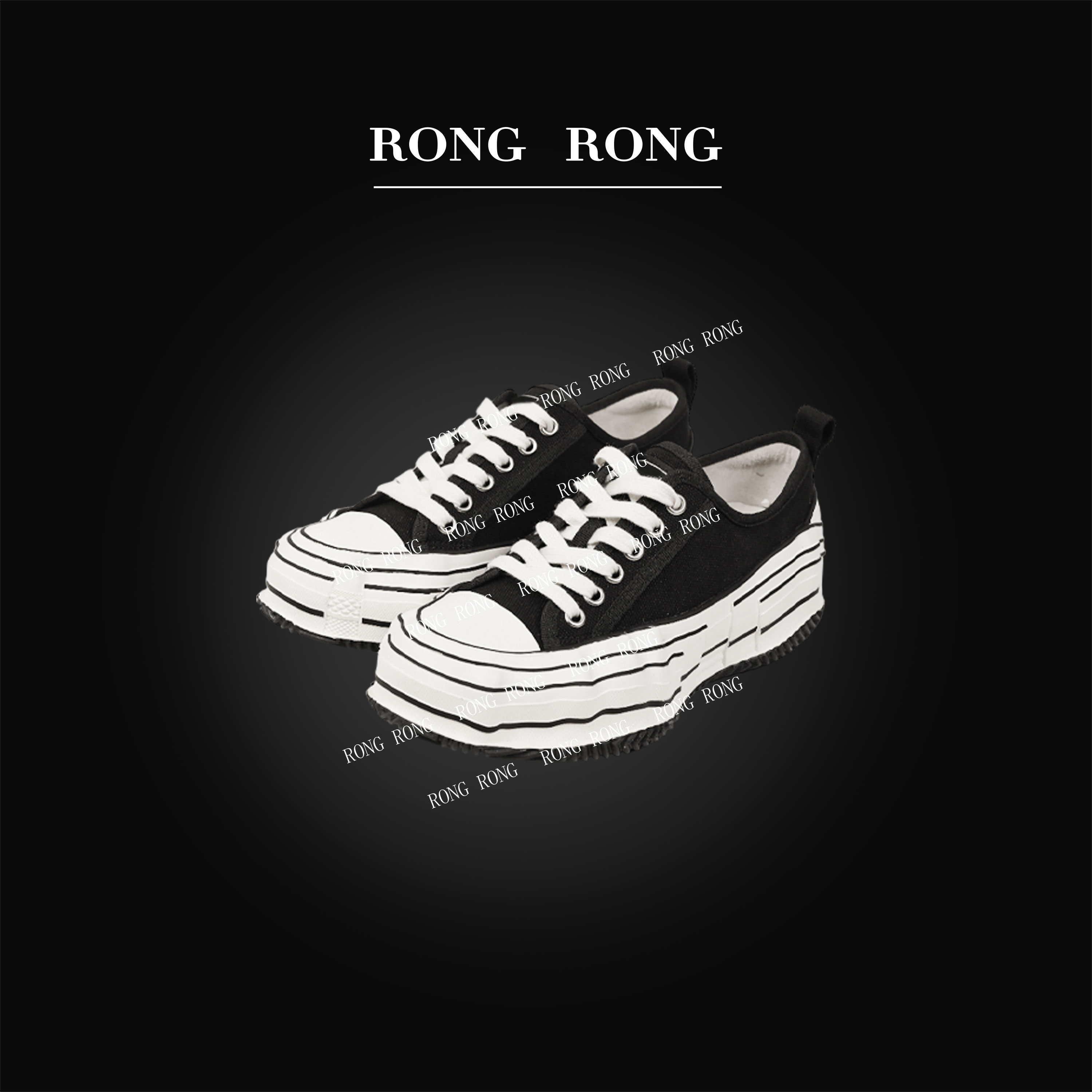 溶溶RONGRONG 复古撞色松糕厚底系带帆布鞋0807FB-6.4 X001主图