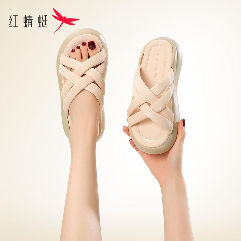 红蜻蜓时尚百搭网红软底防滑平底露趾仙女风甜美交叉条带女士凉鞋主图