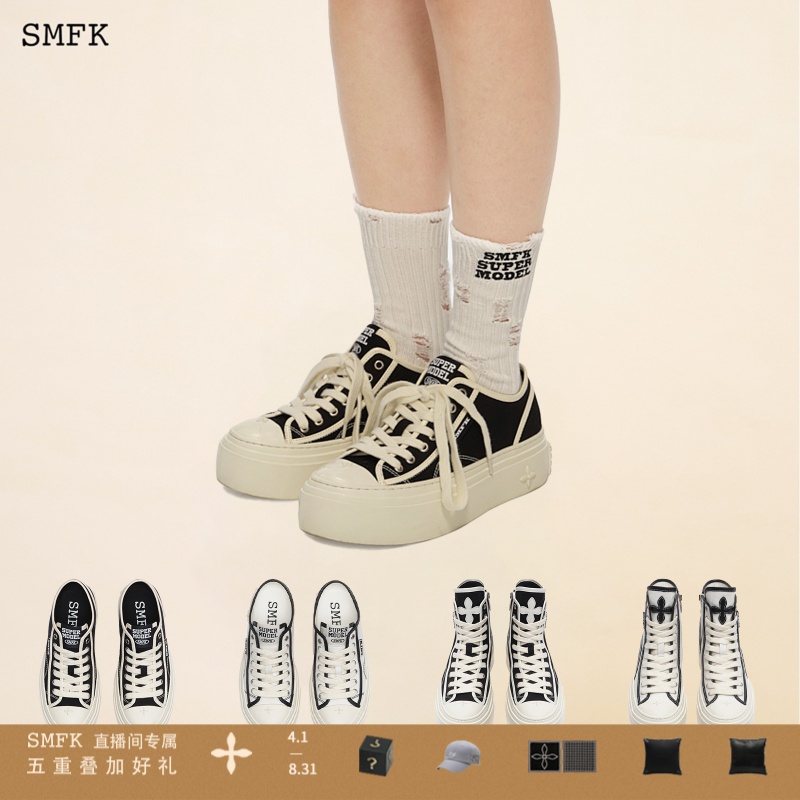 SMFK春款黑白色帆布鞋运动高低帮厚底增高于文文S0001BP 4款可选主图