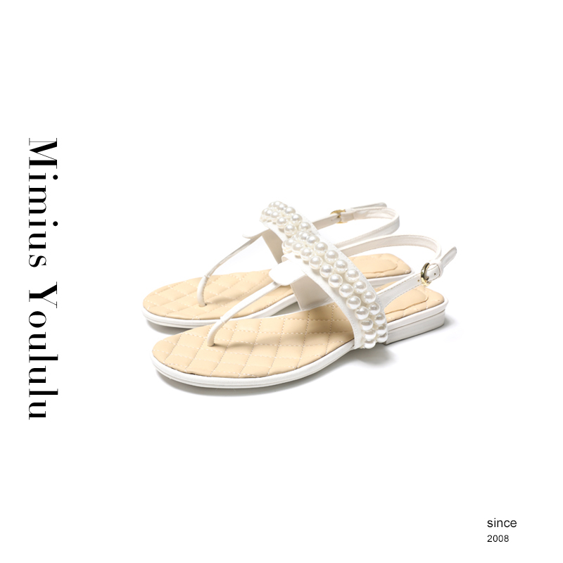 【mimius】&沐沐 经典珍珠夹脚凉鞋（跟高1.5cm） WF04310主图