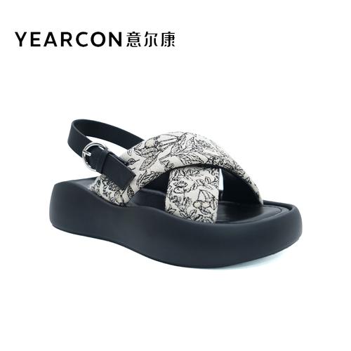 意尔康夏季新款时尚法式厚底高跟英伦风春夏百搭复古女鞋国风凉拖主图