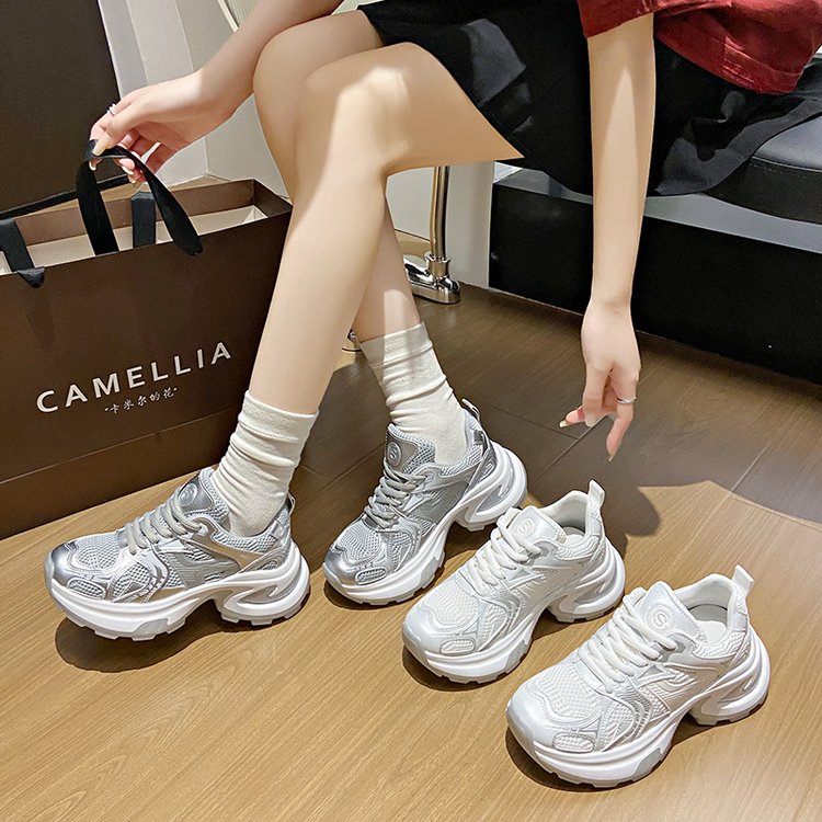 银白色网面增高厚底运动休闲鞋女老爹鞋主图