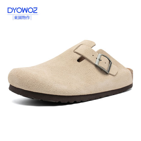 DYOWOZ/东园物作真皮软木鞋平底休闲外穿半包头拖鞋情侣款勃肯鞋