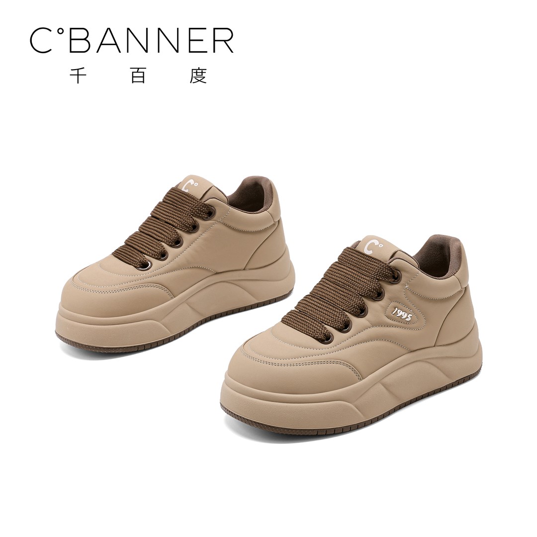  C.BANNER/千百度2024款厚底拼色面包鞋女系带百搭板鞋舒适休闲鞋主图