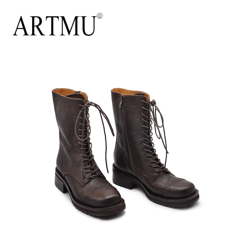 Artmu阿木马丁靴复古做旧西部牛仔靴中筒机车靴子美拉德2419A-1主图