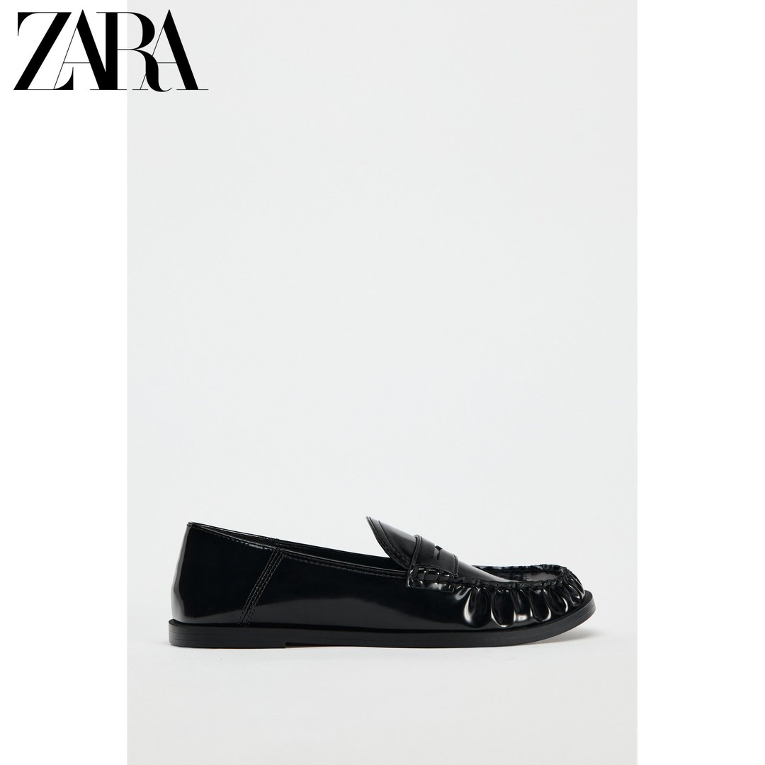 ZARA24秋冬新款 女鞋 黑色漆皮船鞋 2544410 800主图