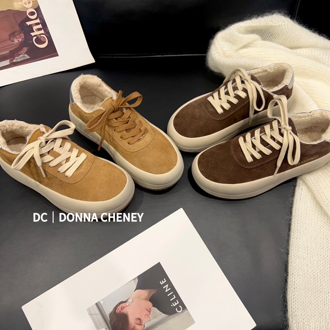 DONNA CHENEY加绒星星鞋2024冬真皮百搭保暖厚底擦色底休闲板鞋主图
