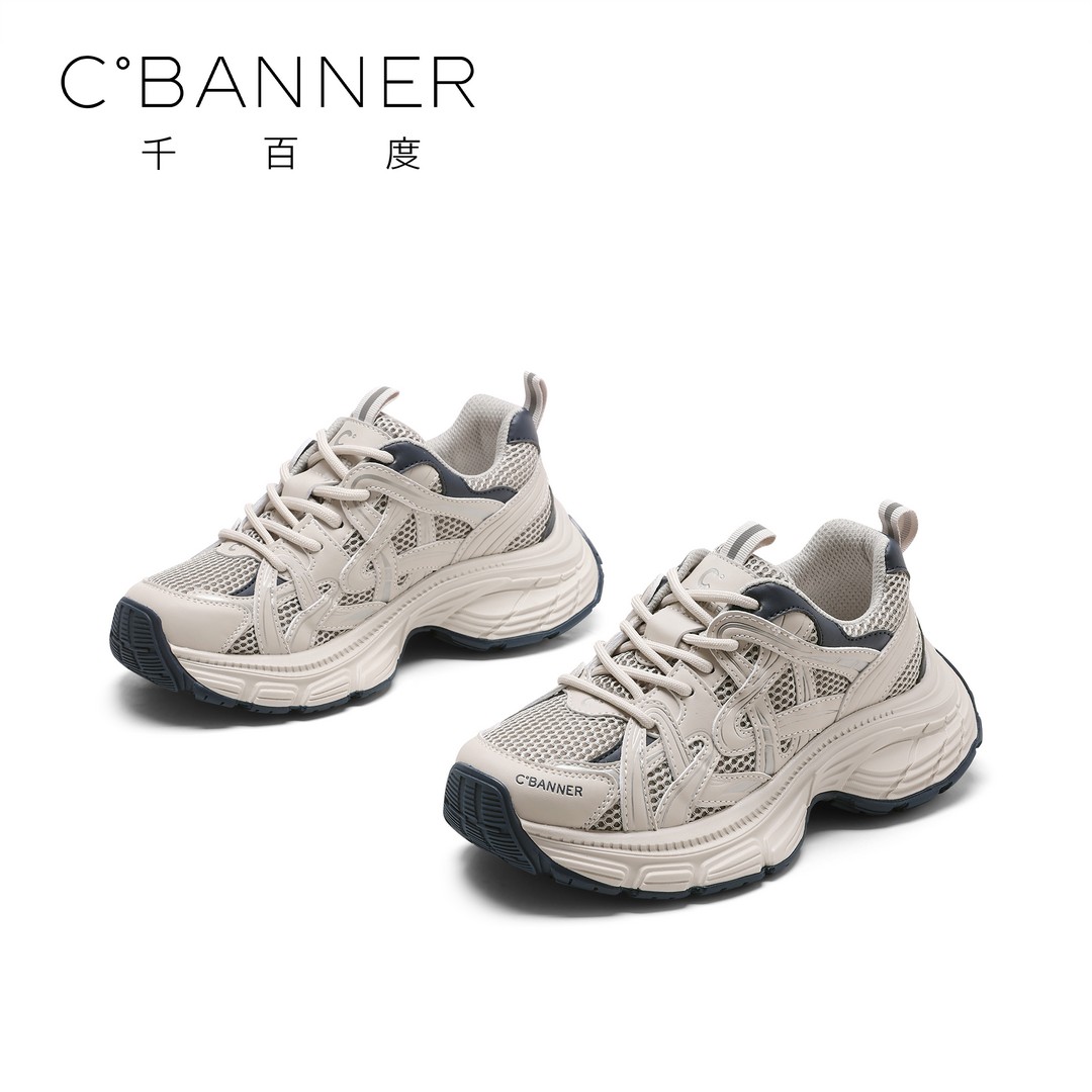 C.BANNER/千百度老爹鞋女2024秋冬新款拼色保暖潮流学院风运动鞋主图