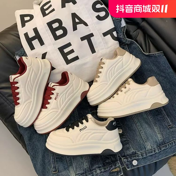 厚底加绒小白鞋女松糕2024秋冬新款百搭面包鞋运动板鞋P680主图