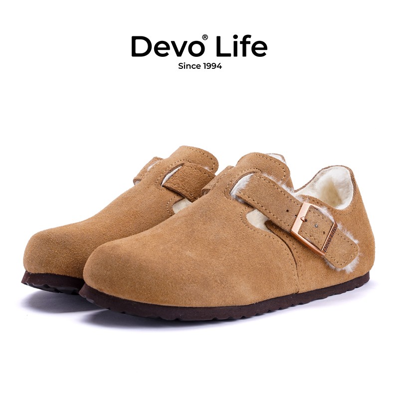 Devo/的沃软木鞋冬装上新加绒内里保暖雅丹时尚包头休闲女鞋96008主图
