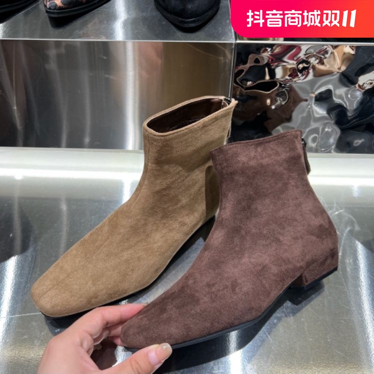 9788樊家高定系列方头小个子增高女秋冬复古中筒短靴气质粗跟主图