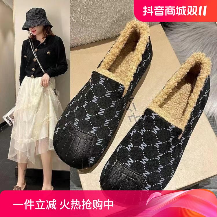 加绒豆豆鞋女冬季新时尚保暖加厚一脚蹬休闲棉鞋防滑毛毛鞋冰冰主图