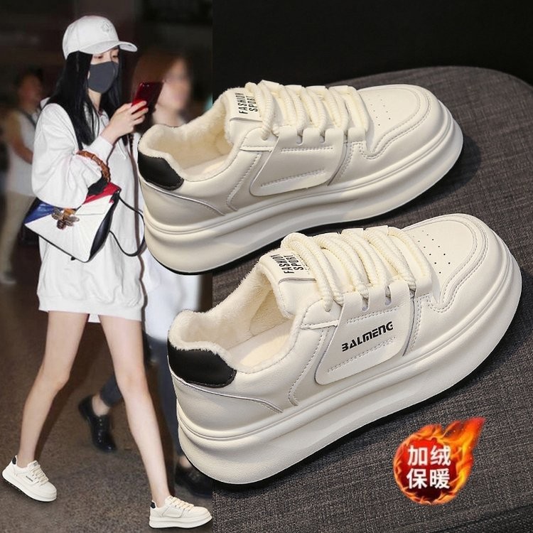 爆款厚底增高加绒小白鞋女款2024秋冬季新款百搭休闲板鞋白鞋松糕主图