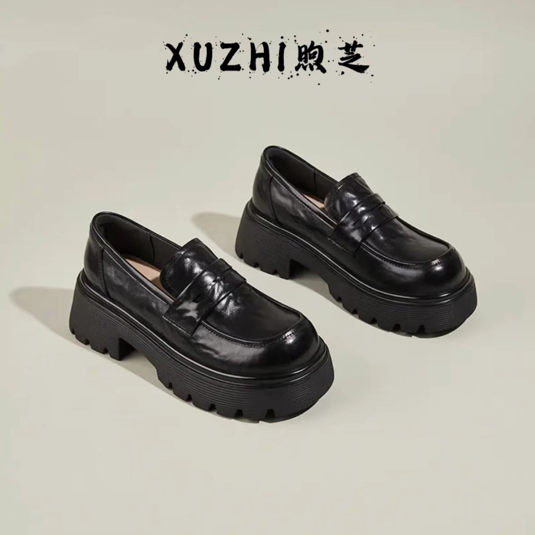 XUZHI煦芝 雅丹风厚底乐福鞋女2024新款秋冬季百搭小皮鞋9902主图