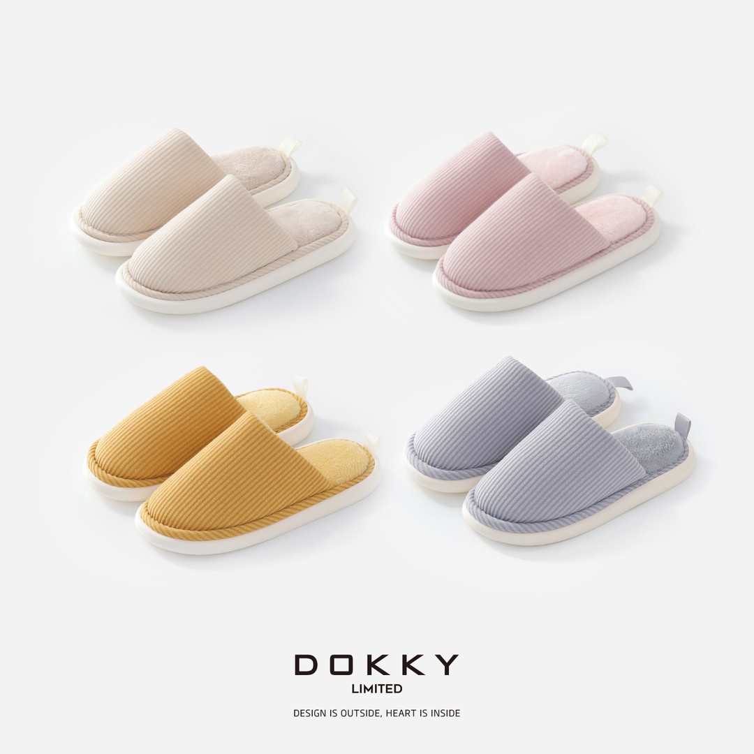 【情侣款.日系静音拖】DOKKY舒棉绒.防滑厚底踩屎感|居家棉拖鞋主图