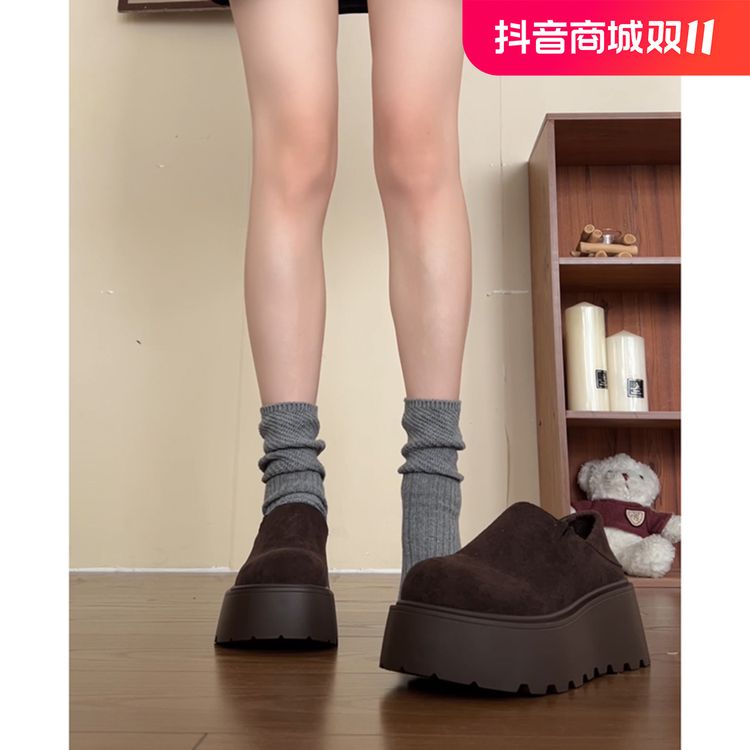 网红复古增高厚底棉鞋女款2024新款冬季加绒保暖一脚蹬全包勃肯鞋主图