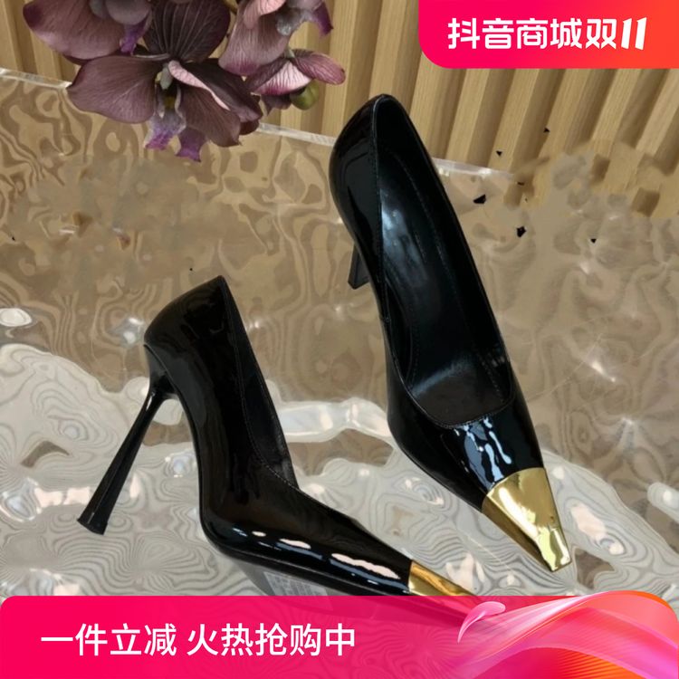 2024秋冬新款职业浅口黑色女士方头黑金细跟高跟鞋单鞋性感女鞋主图