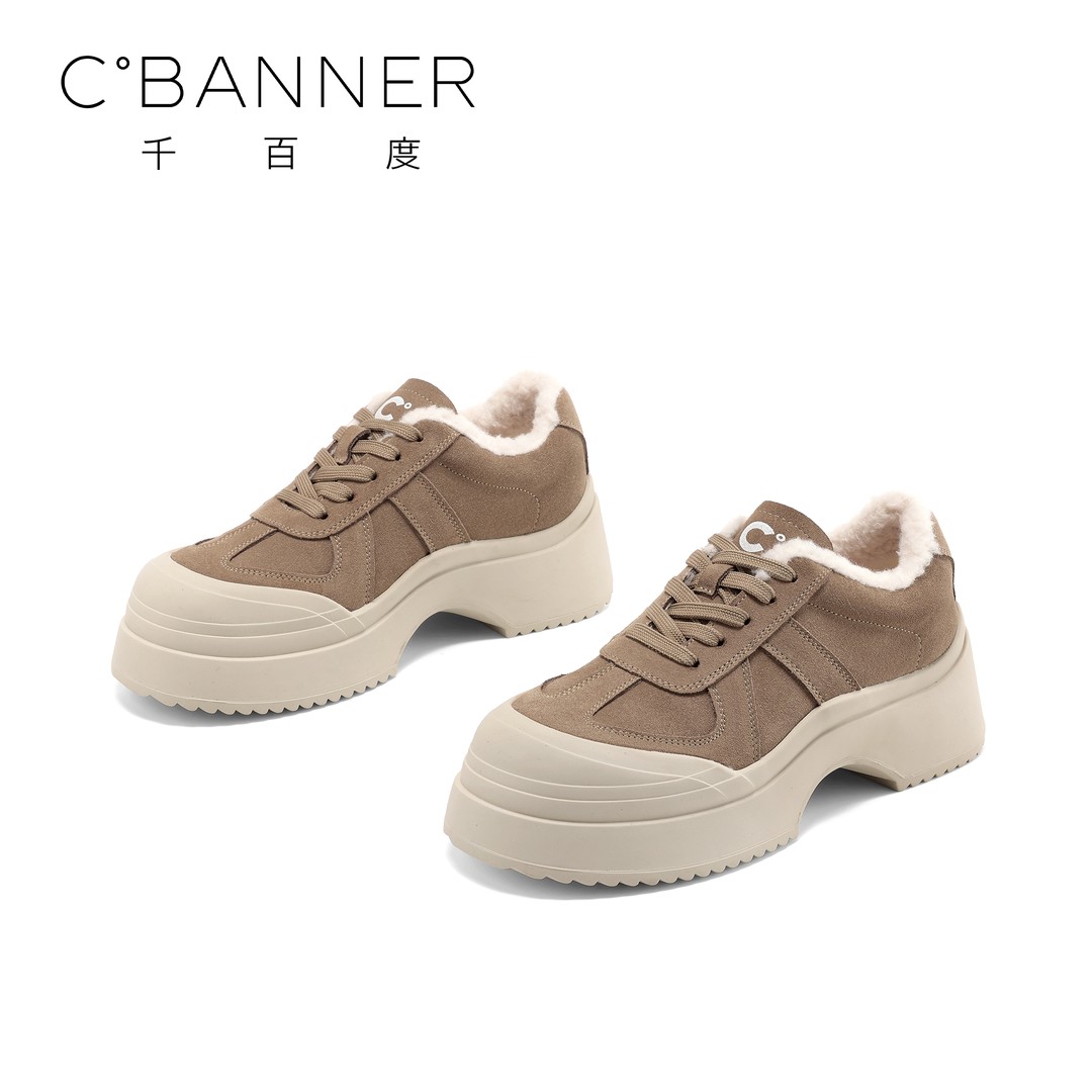 C.BANNER/千百度厚底增高休闲鞋2024秋冬新款加绒加厚板鞋运动鞋主图