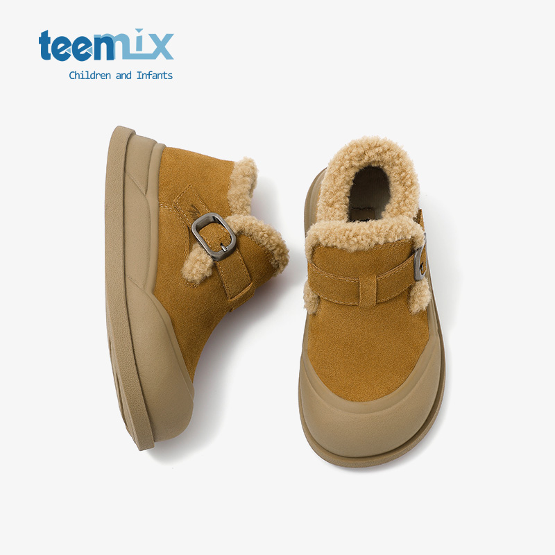 teenmix2024年新款冬季男童加绒保暖鞋女童毛毛鞋儿童二棉鞋真皮主图