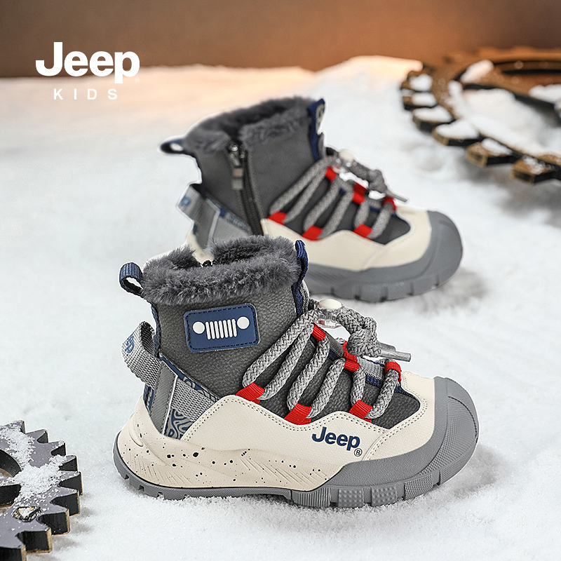 jeep男童雪地靴冬季加绒儿童雪地棉2024新款防寒女童棉鞋大棉鞋子主图