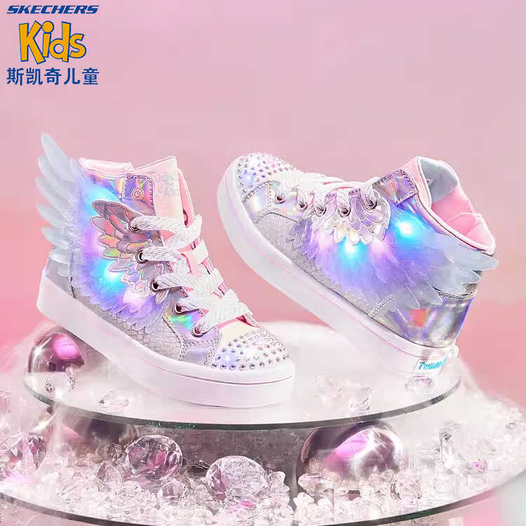 Skechers斯凯奇女童秋季翅膀闪灯鞋带开关闪钻板鞋运动鞋314401主图