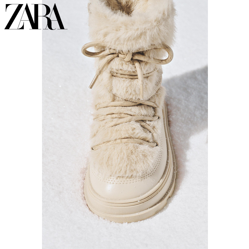 ZARA2024秋冬新品 儿童鞋女童 撞色人造皮草效果短靴 2116430主图