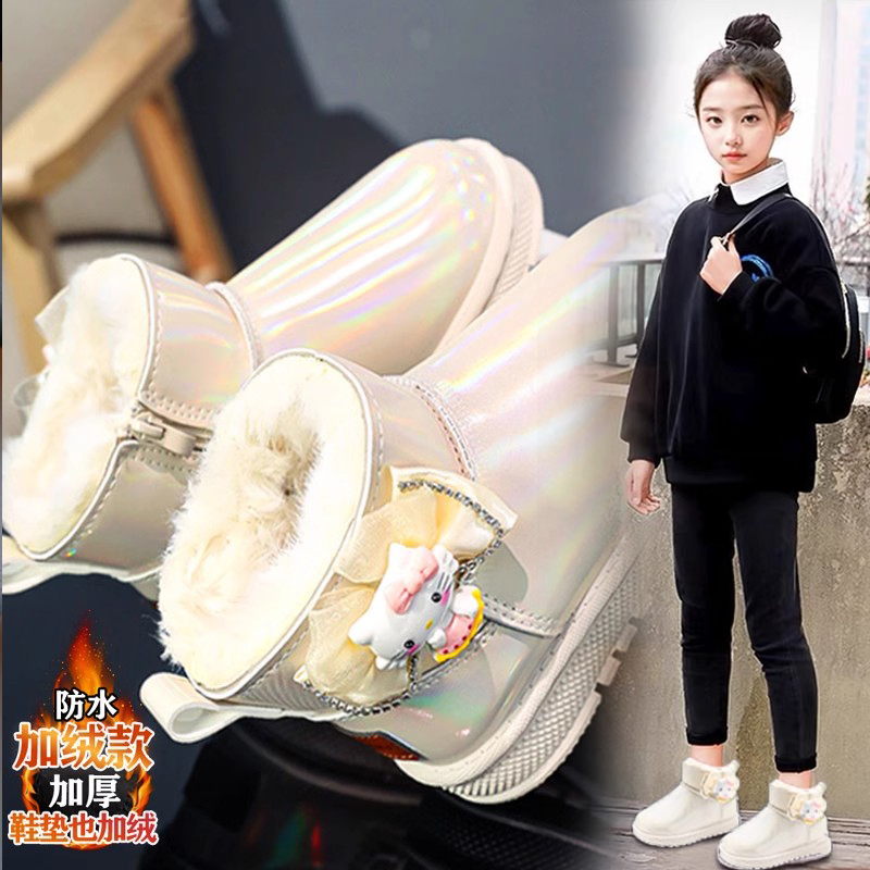 李宁氢云女童雪地靴秋冬2024新款儿童加绒靴子防水大棉鞋女孩加厚主图