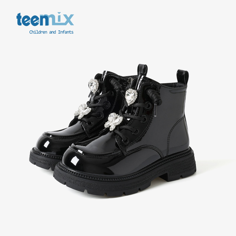 teenmix2024年新款春秋季儿童中大童女童英伦风水钻黑色马丁靴子主图