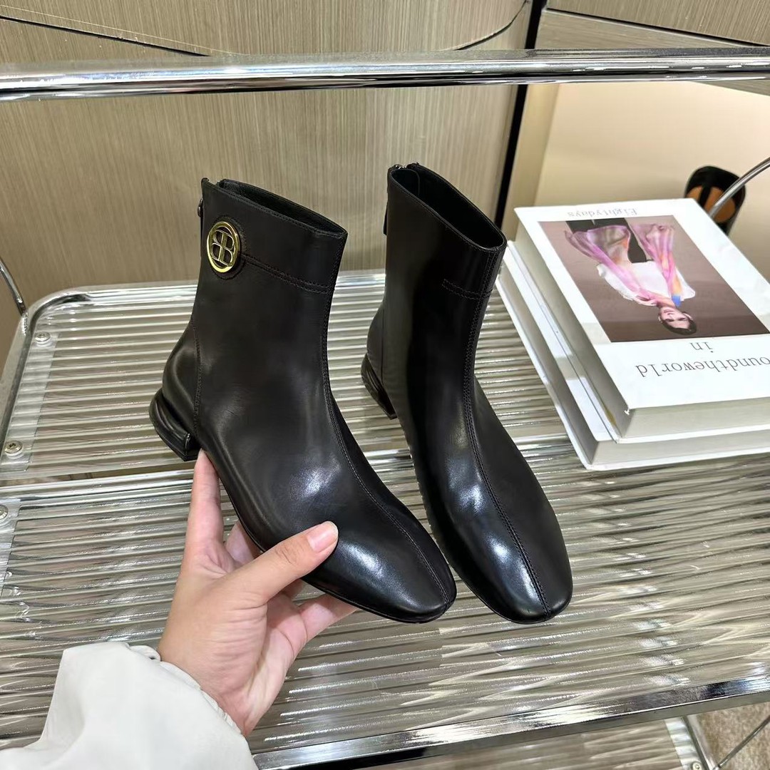 W2024秋冬新款法式圆头低跟后拉链金属扣件短筒瘦瘦靴女G560主图