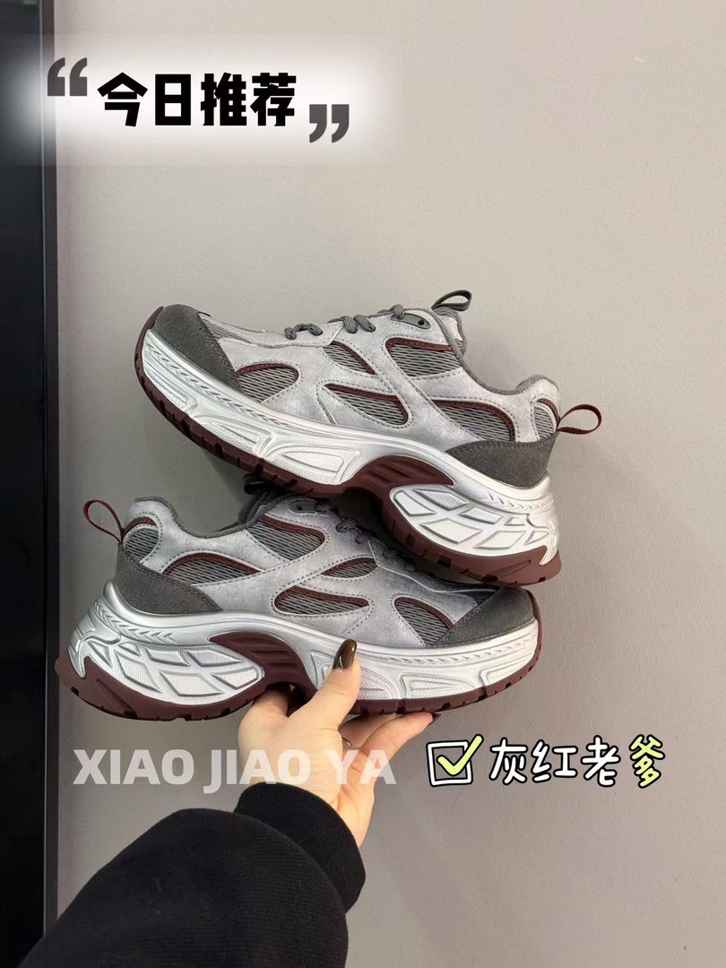 XIAOJIAOYA【灰红老爹】小众设计高级感配色休闲百搭老爹鞋”（跟高5）主图