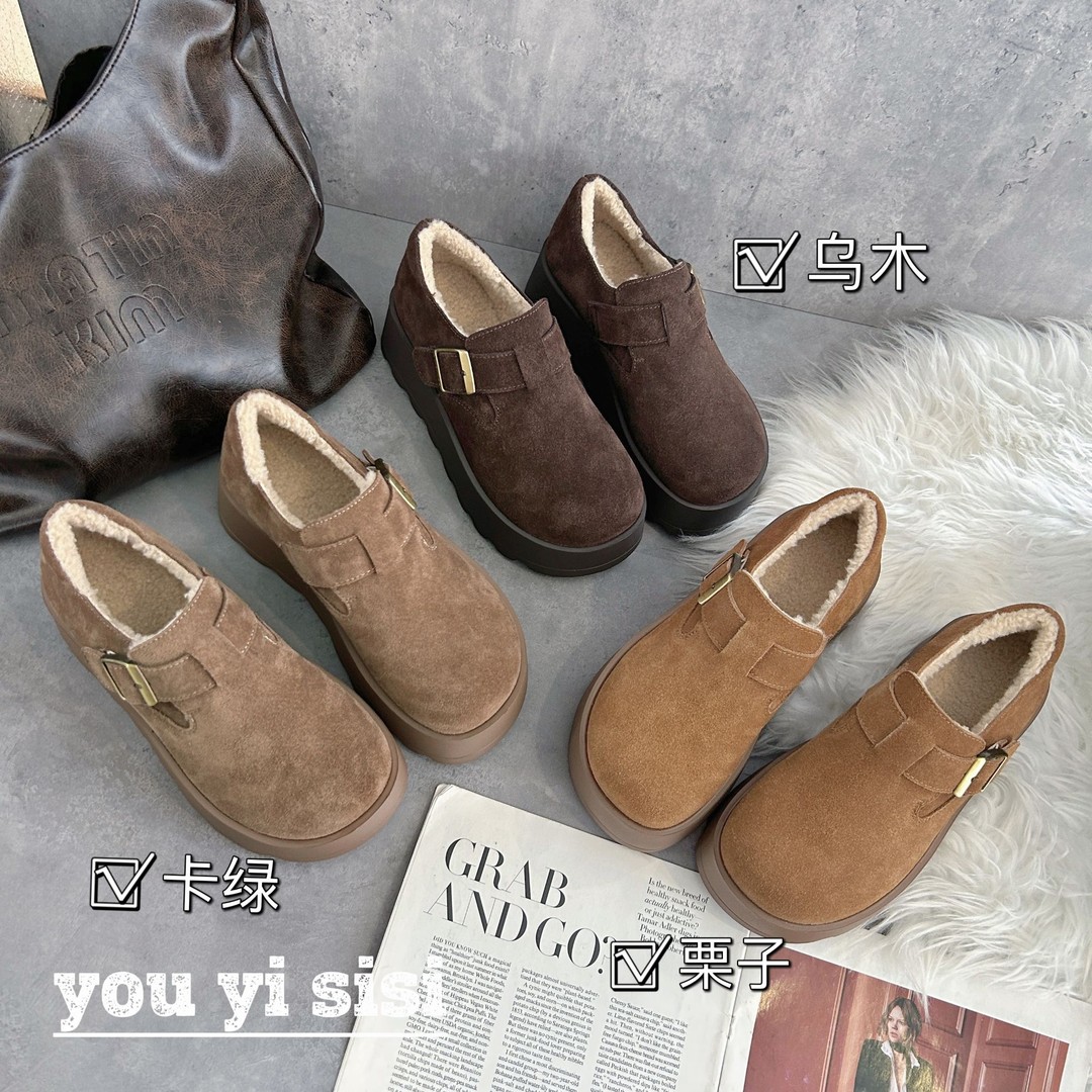 有意思思女鞋——“欧包”时尚休闲百搭真皮厚底加绒平底pink舒适主图