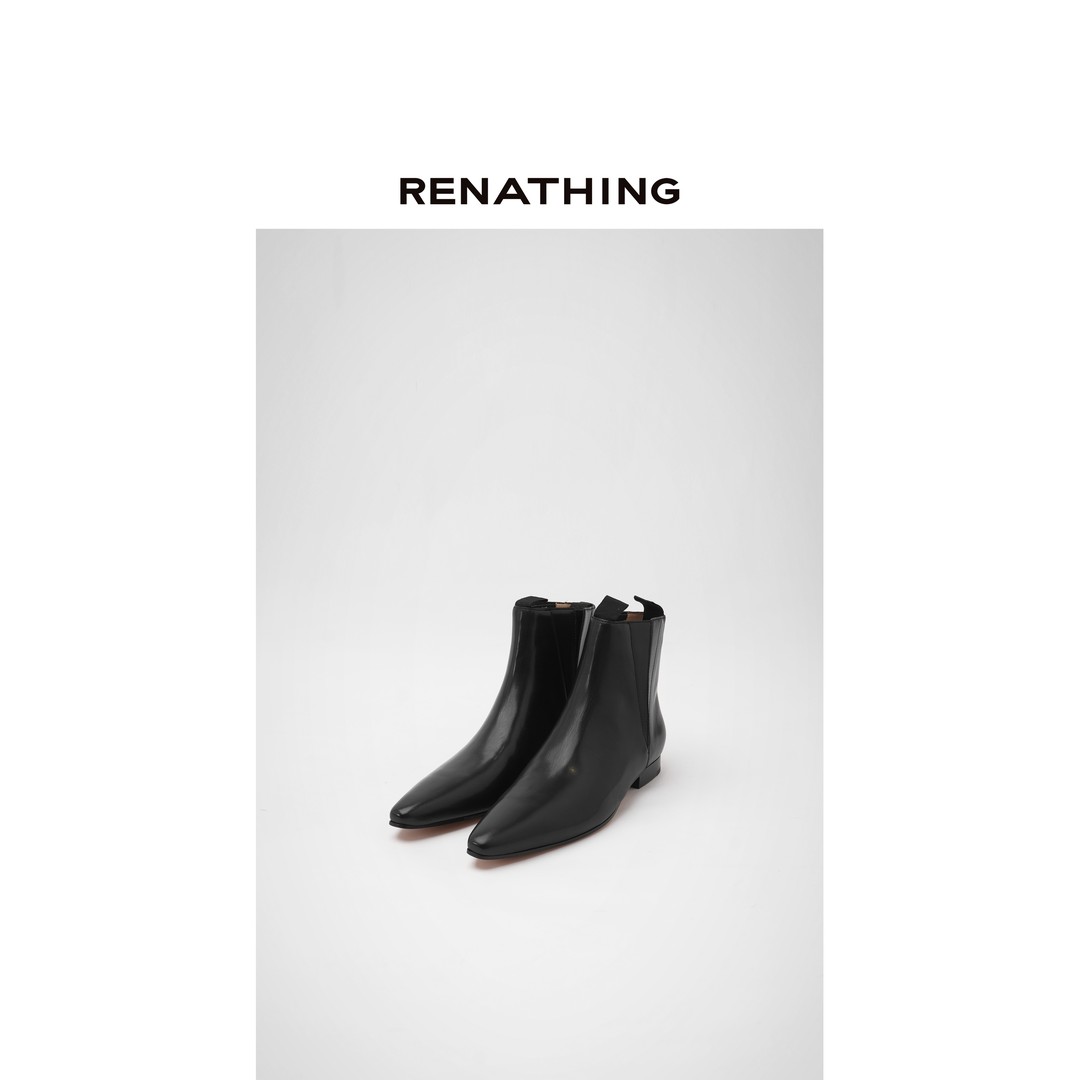 【RENATHING】复古英伦风低跟尖头踝靴主图