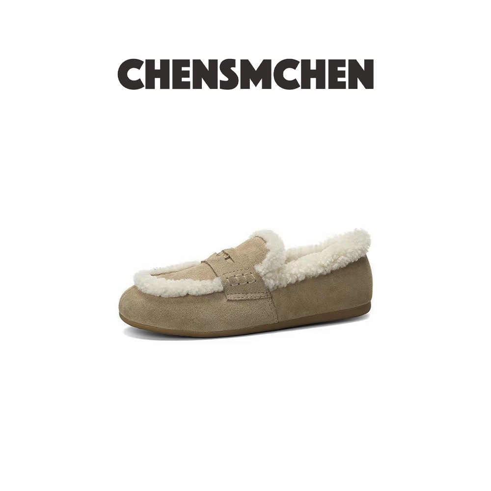 CHENSMCHEN 冬季加绒羊羔毛金币乐福鞋女主图