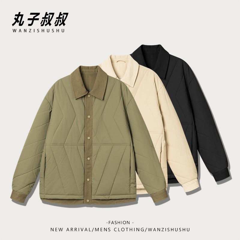 【冬季假两件棉服】翻领男士外套时尚休闲百搭外套菱格ZS1688主图