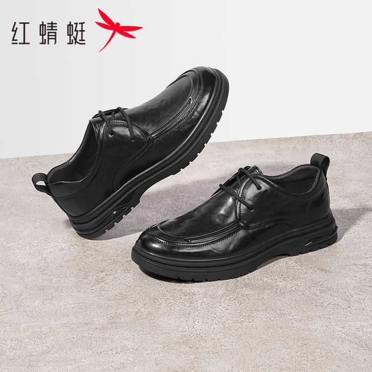 红蜻蜓旗舰店2024冬季新款休闲皮鞋男鞋系带商务老公爸爸真皮鞋男主图