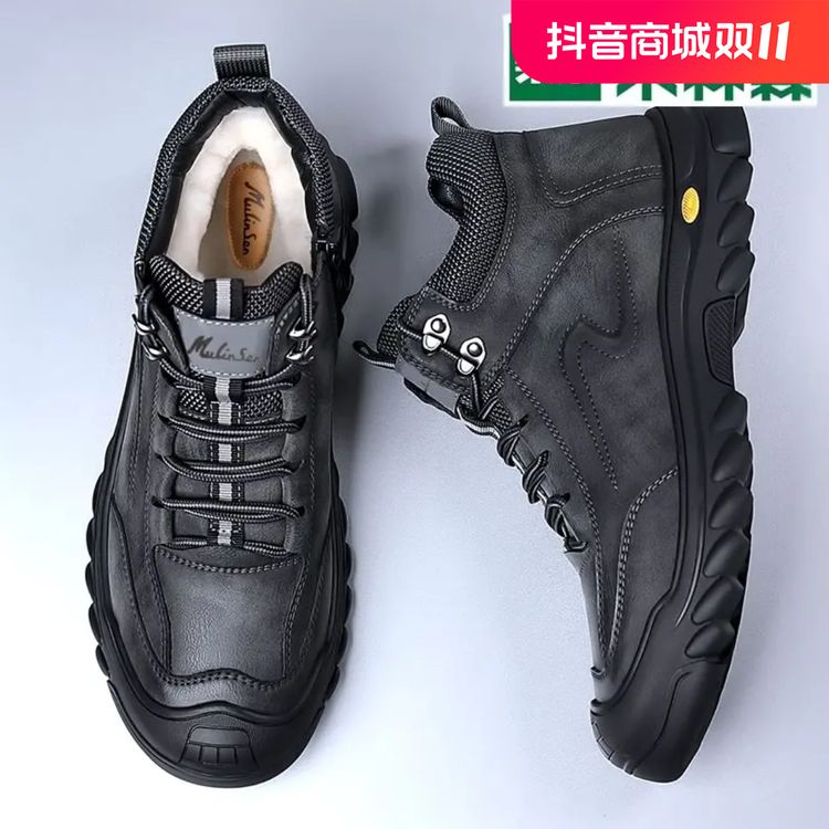 木林森冬季新款高帮男款加绒保暖休闲鞋加厚防滑耐磨男士雪地靴男主图