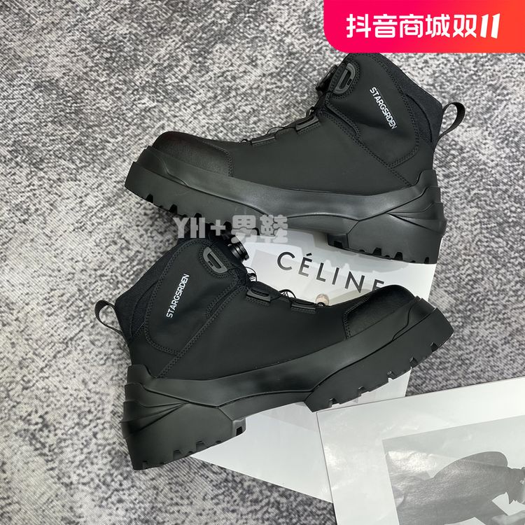 9789休闲马丁靴中帮机车风休闲运动户外靴黑色厚底保暖圆头加绒男主图