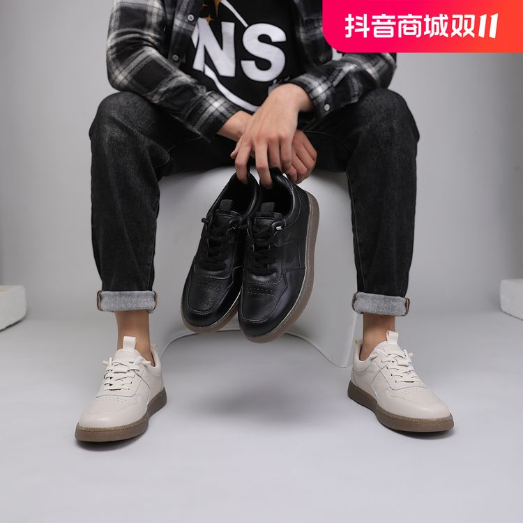 2024秋平底圆头软面防滑舒适软底时尚爸爸真皮一脚蹬男士单鞋皮鞋主图