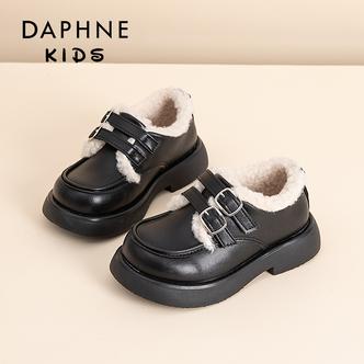 Daphne达芙妮女童英伦风2024新款秋冬加绒女孩软底厚底女宝乐福鞋主图