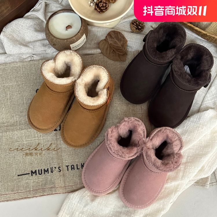 经典保暖时尚防滑加厚秋冬经典真皮舒适百搭儿童低帮女款雪地靴主图