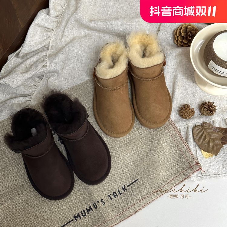 羊皮毛一体儿童经典保暖防滑加厚秋冬短筒纽扣真皮舒适百搭雪地靴主图