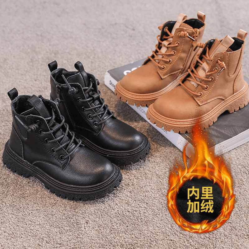 象小爸【加绒真皮马丁靴】2024秋冬新款马丁靴真皮加绒保暖雪地靴主图
