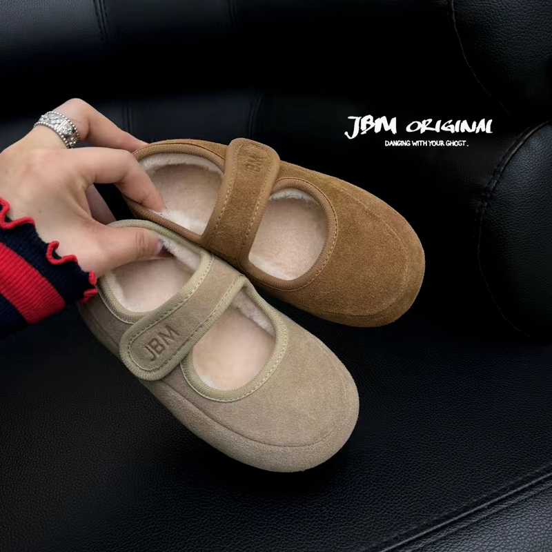 JBM 韩版复古儿童玛丽珍加绒毛毛鞋洋气时髦女童软底百搭豆豆棉鞋主图