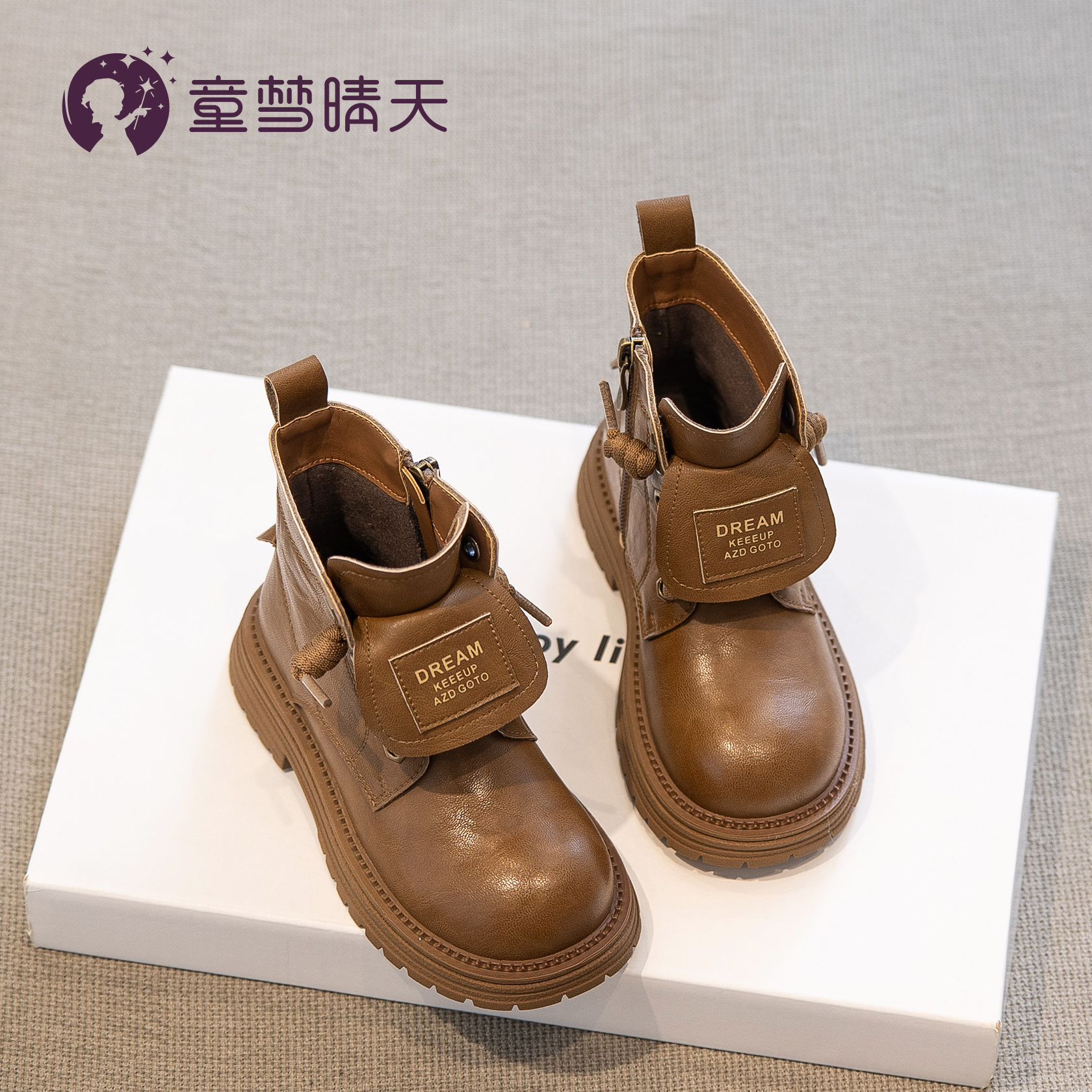 女童靴子冬季2024新款儿童鞋马丁靴真皮女孩加绒短靴英伦风小皮靴主图