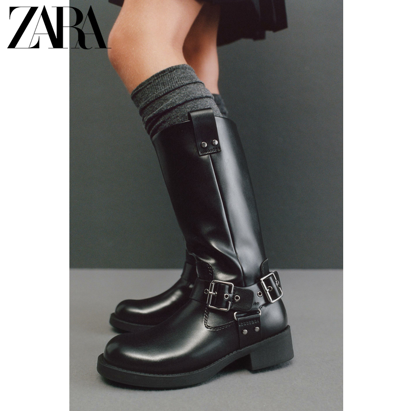 ZARA2024秋冬新品 儿童鞋女童 搭扣饰高筒靴 2007430主图