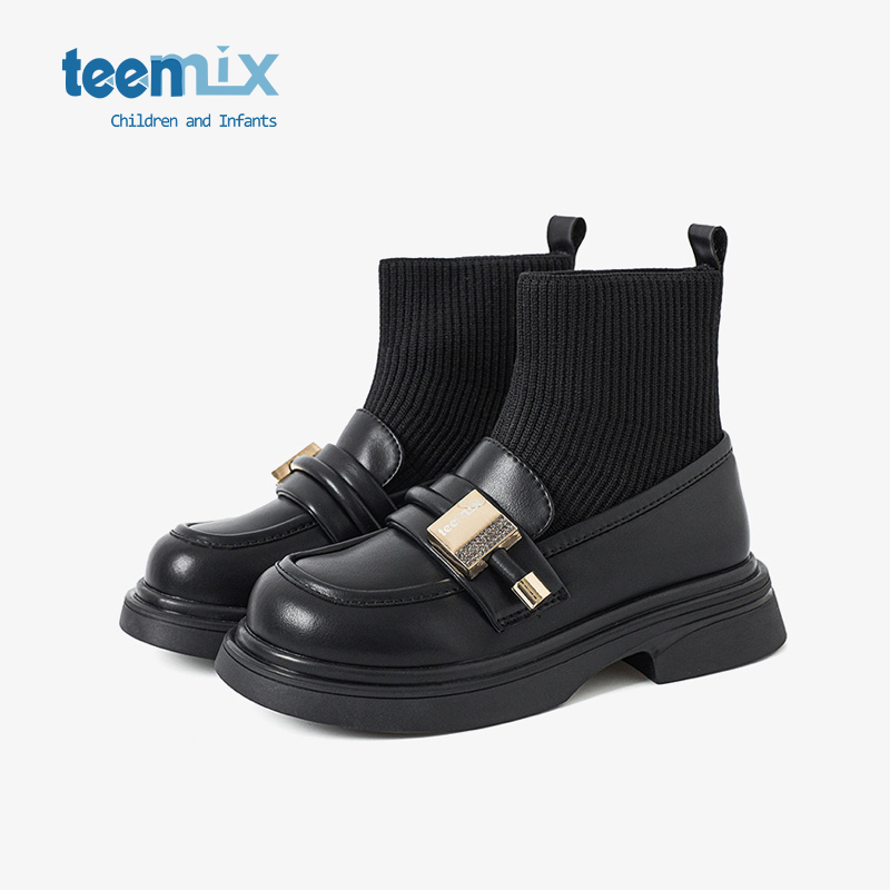 teenmix2024年新款秋冬季儿童女童公主小皮鞋马丁靴子软底袜子靴主图